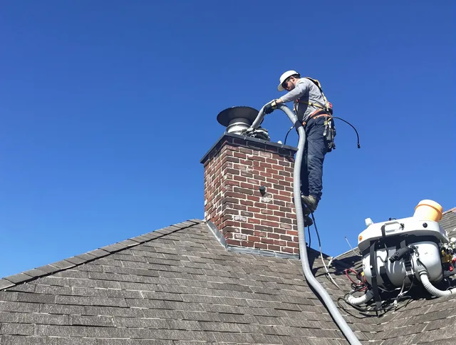 Dedicated North Olmsted Chimney Sweep team member cleaning a chimney in North Olmsted, OH
