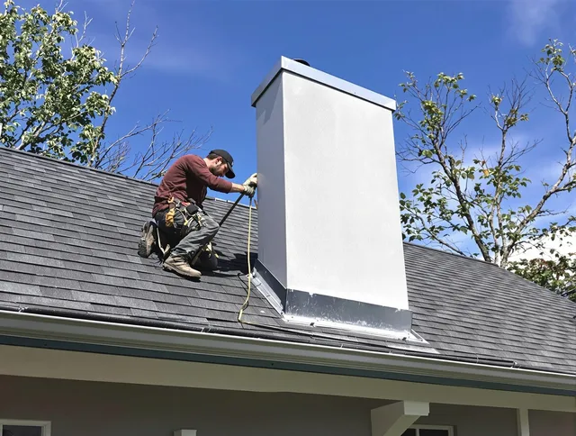 North Olmsted Chimney Sweep team member finishing chimney construction in North Olmsted, OH
