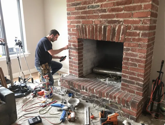 North Olmsted Chimney Sweep specialist finalizing chimney liner service in North Olmsted, OH