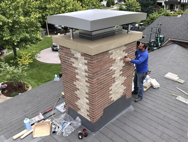 North Olmsted Chimney Sweep team working on a custom chimney remodel in North Olmsted, OH