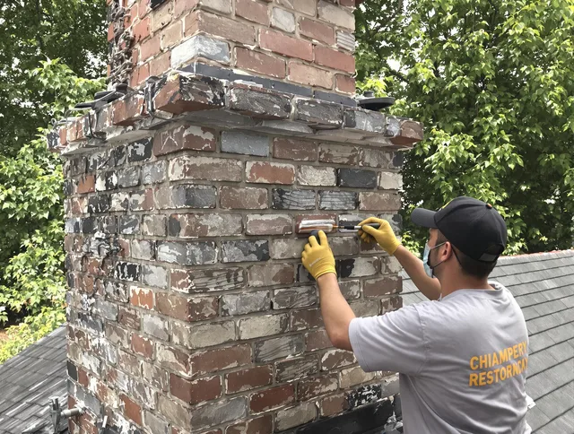 In-progress chimney restoration by North Olmsted Chimney Sweep in North Olmsted, OH