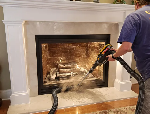 Fireplace cleaning performed by North Olmsted Chimney Sweep in North Olmsted, OH